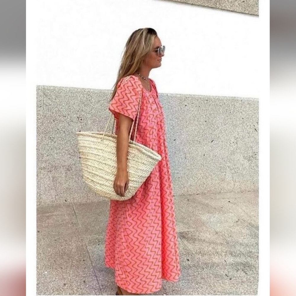 Zara * Maxi Long Beach Print Dress Pink Flowy Boho Size XS - Picture 4 of 13